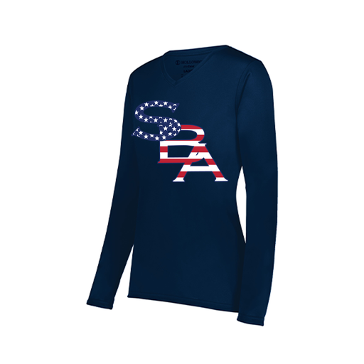 [222824.065.S-LOGO1] Ladies LS Smooth Sport Shirt (Female Adult S, Navy, Logo 1)